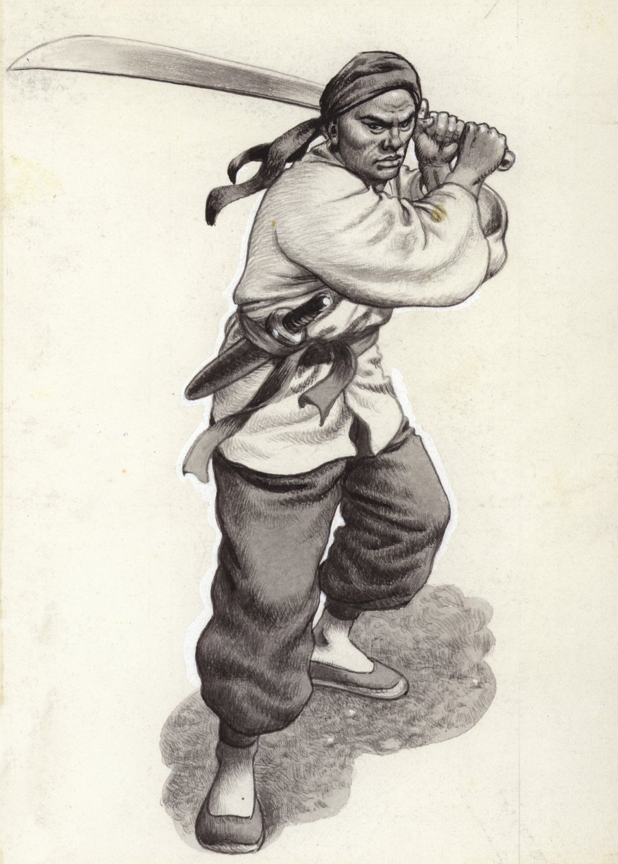 Chinese bokser krijger (gouache op papier) door Pat (1907 95) Nicolle