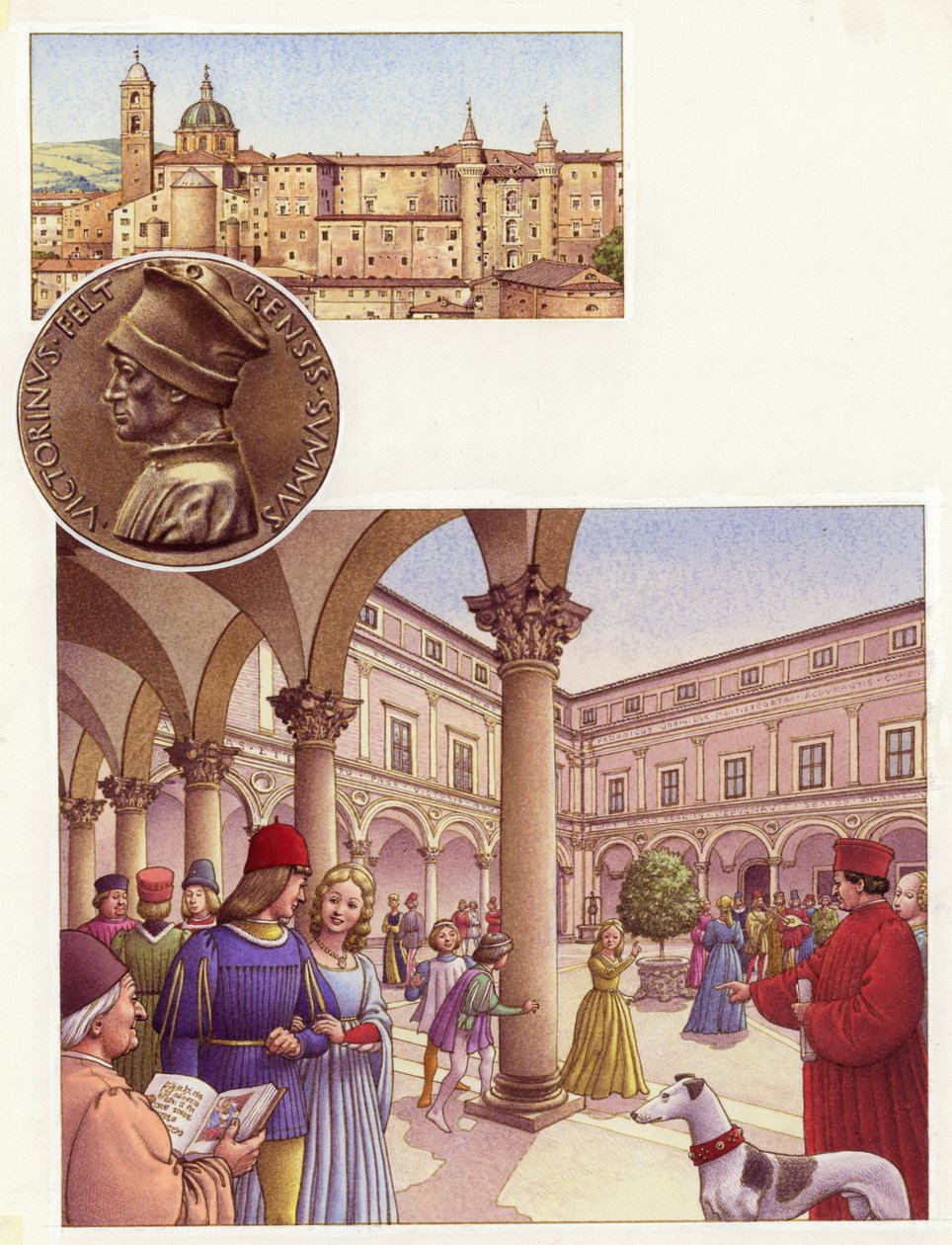 Binnenplaats van het hertogelijk paleis in Urbino (gouache op papier) door Pat (1907 95) Nicolle