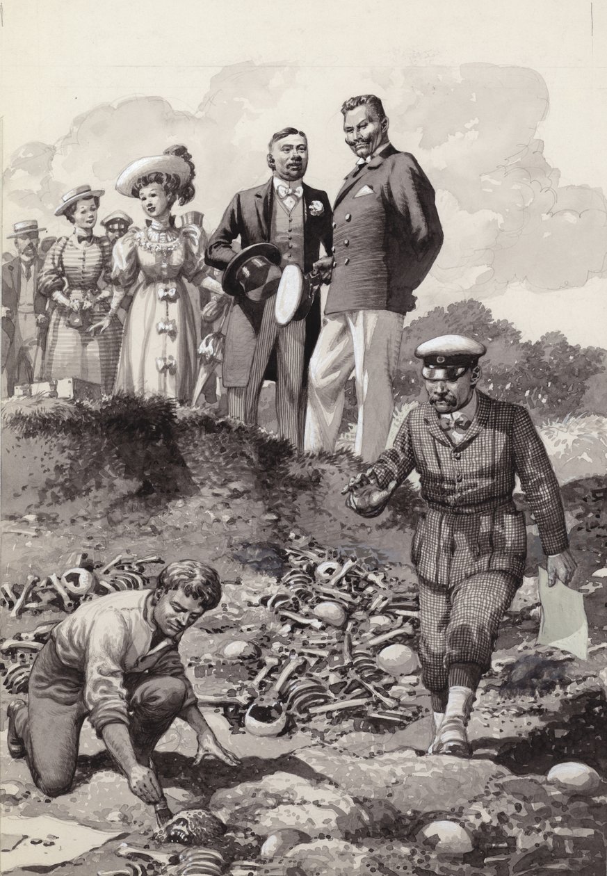 Willem II bezoekt de Visby-opgravingen in Gotland in 1905 (gouache op papier) door Pat (1907 95) Nicolle