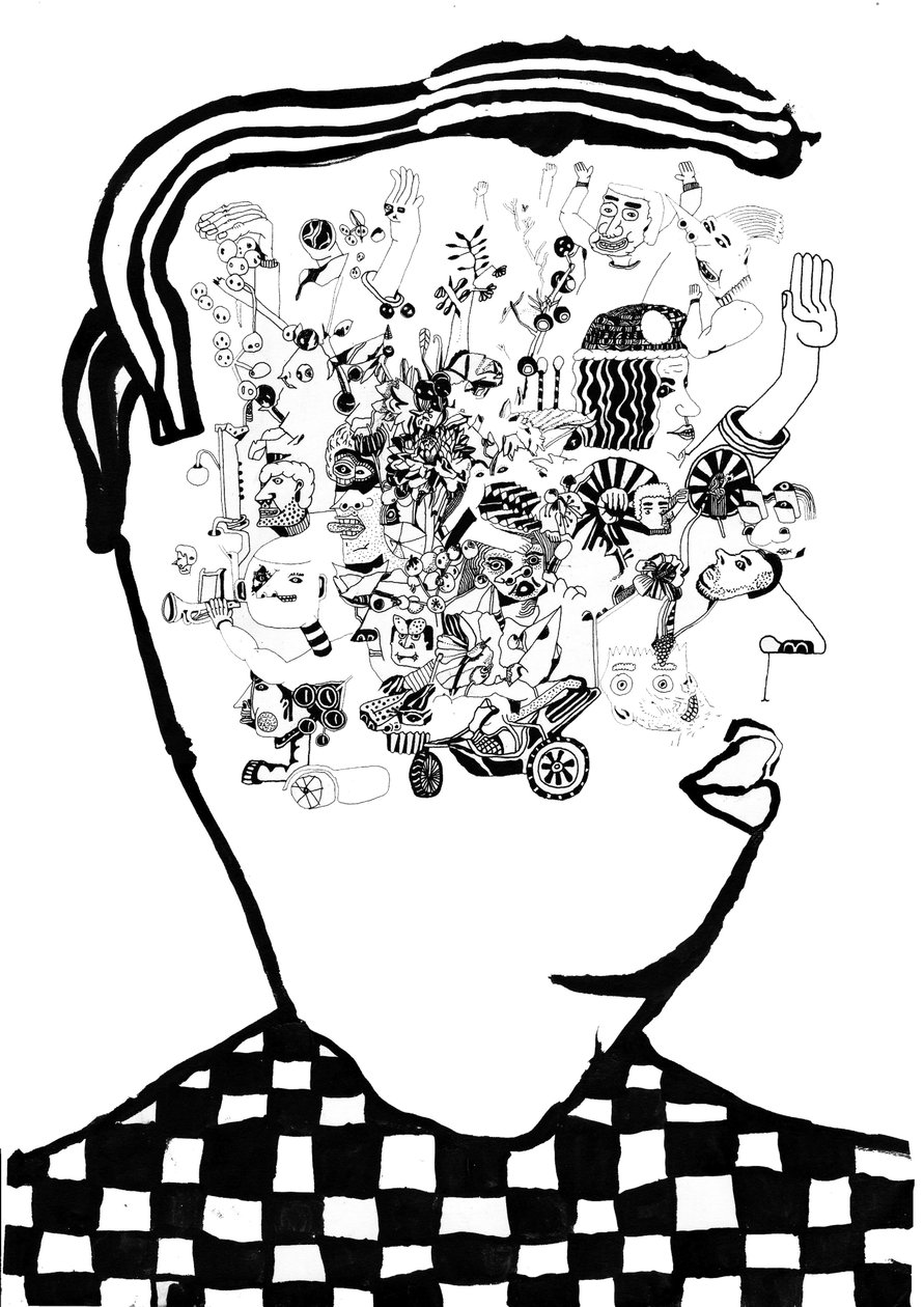 Whats In My Head, 2014 (pen en penseel) door Pat Macdonald