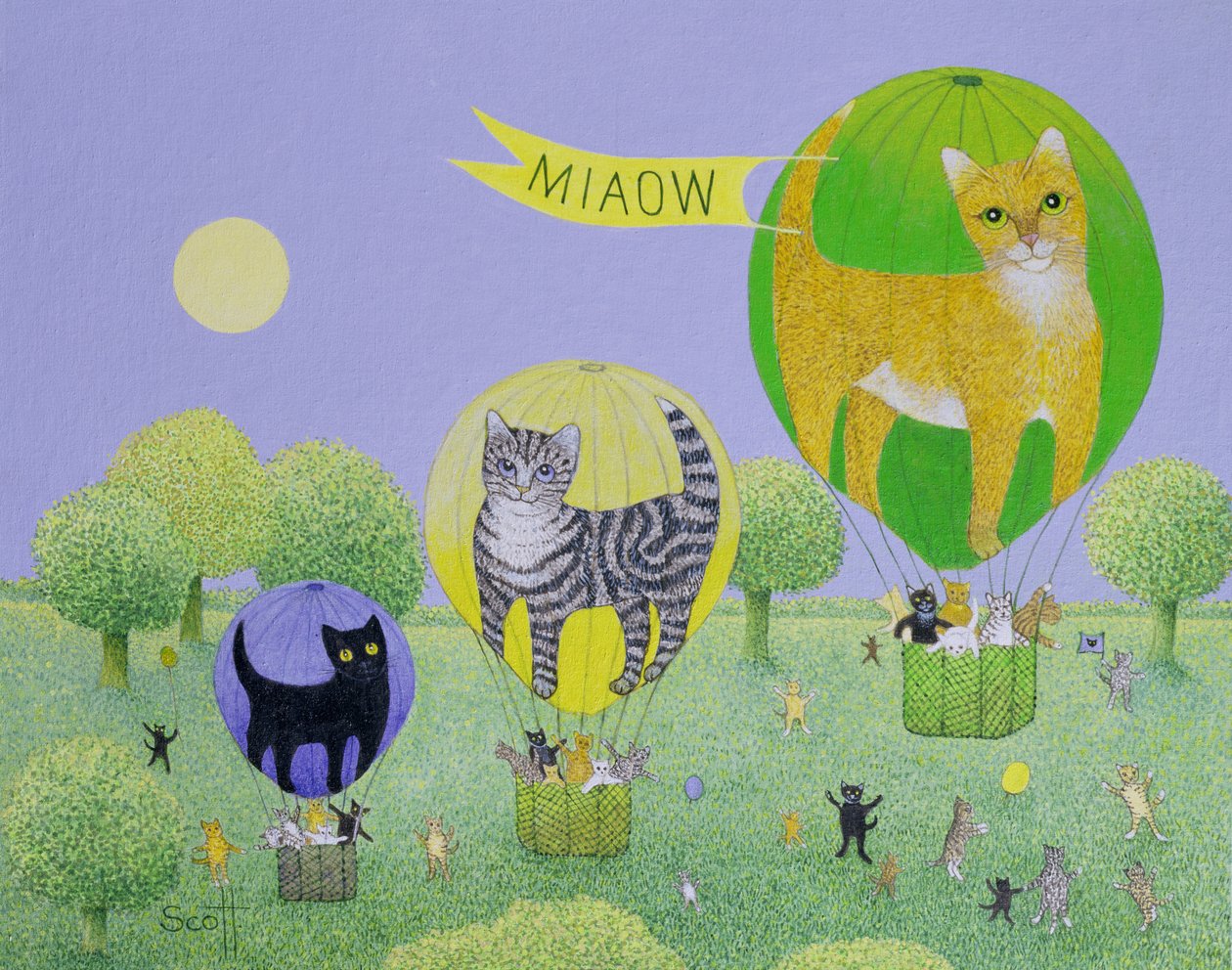 Cat Balloon Race (acryl op doek) door Pat Scott