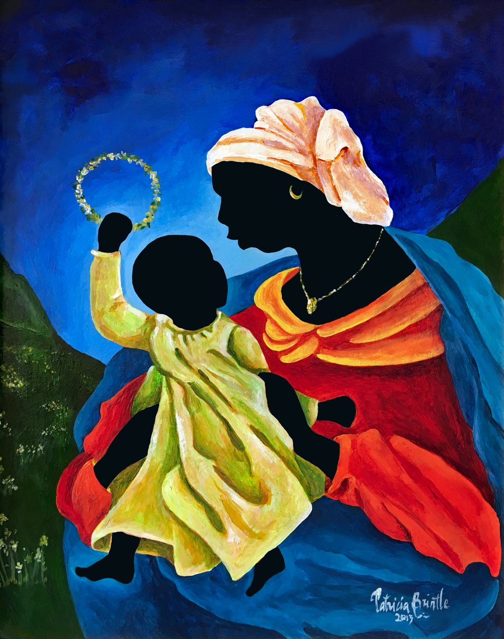 Madonna en kind met bloemenkroon, 2015 door Patricia Brintle