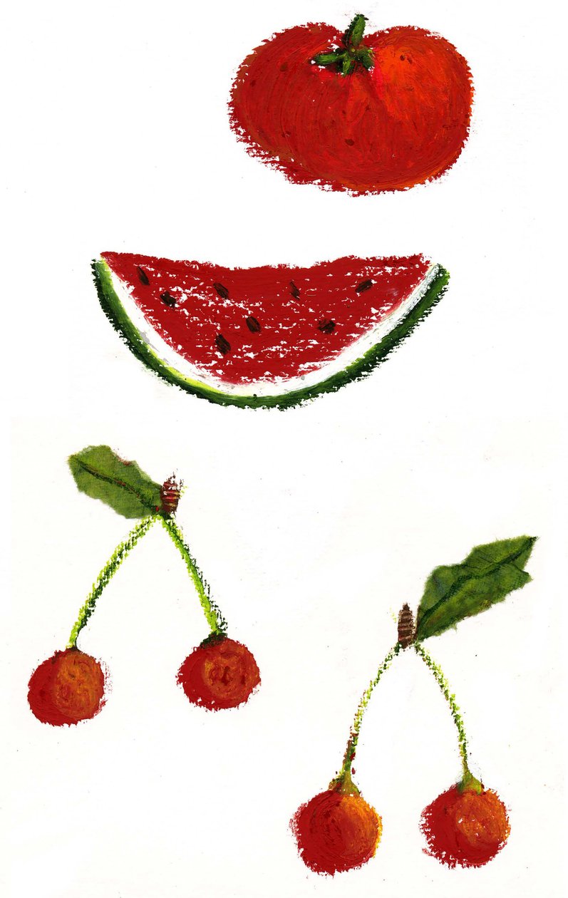 Fruit, 2021 (Acryl op papier) door Patrizia La Porta
