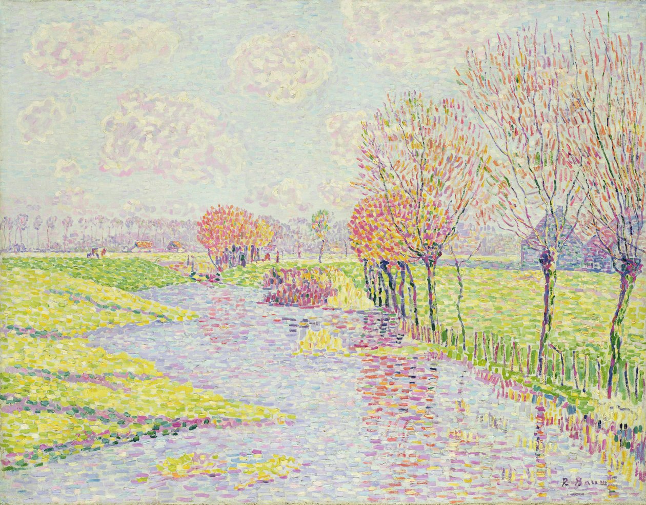 Nederland in de late herfst, landschap met wilgen aan het water, 1904 door Paul Baum