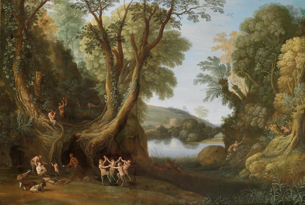 Faunen in een boslandschap door Paul Bril