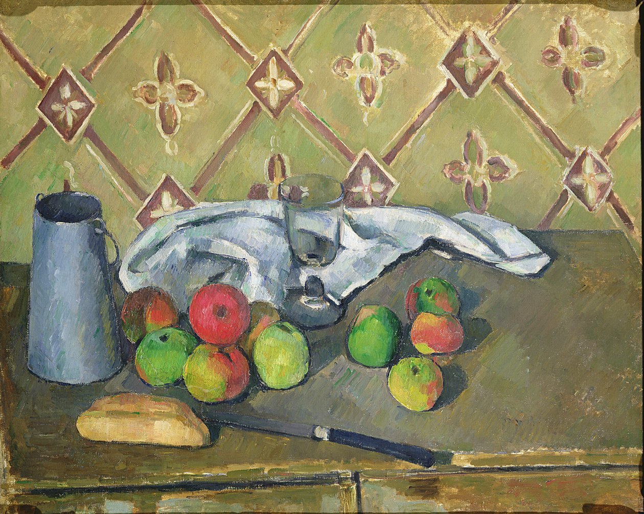 Fruit, servet en melkkan, c.1879-82 door Paul Cézanne