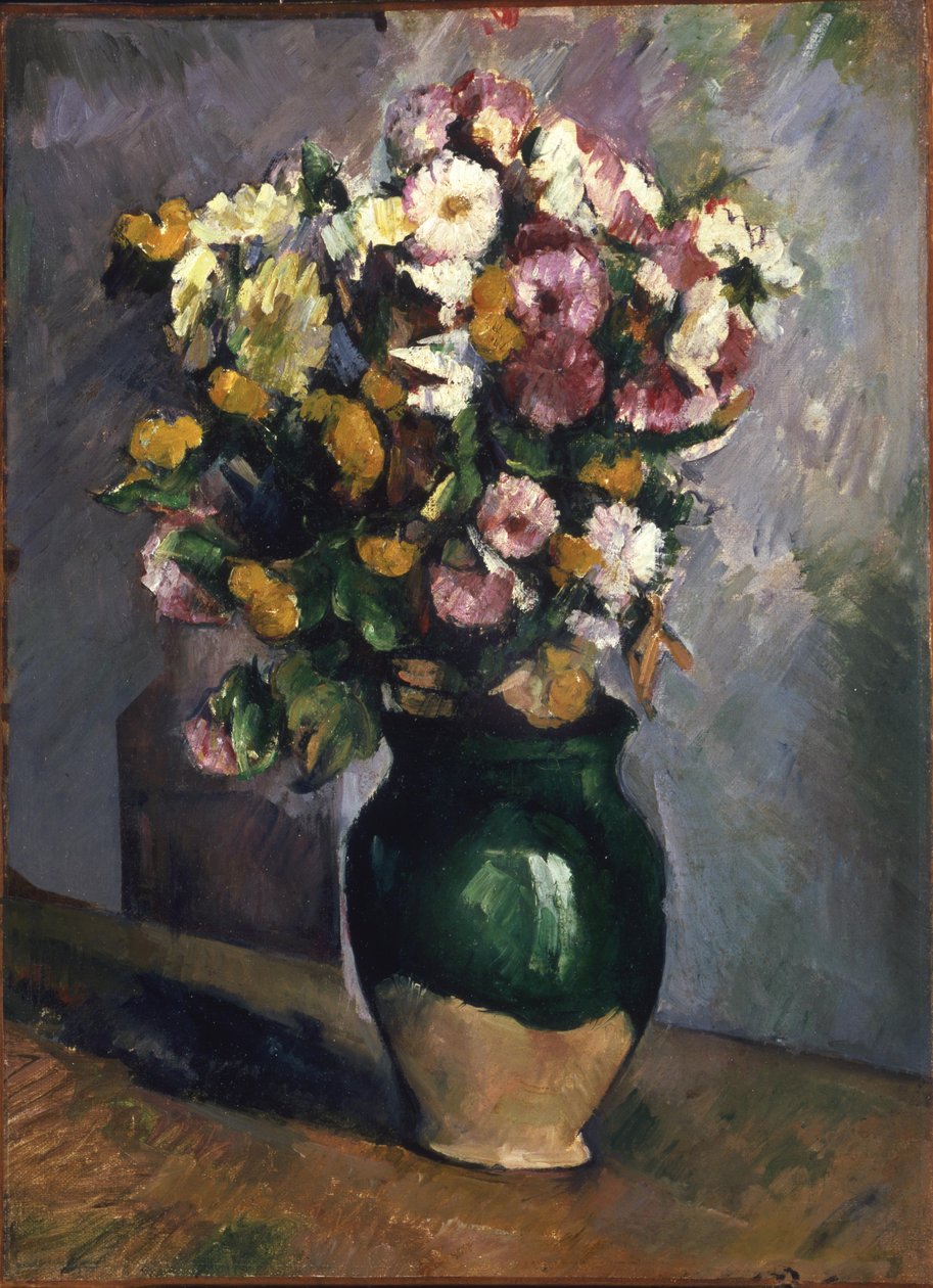 Stilleven met bloemen in een olijfpot door Paul Cézanne