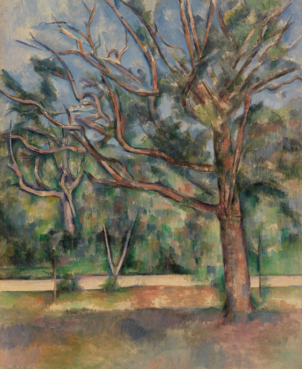 Bomen en weg, ca. 1890 door Paul Cézanne