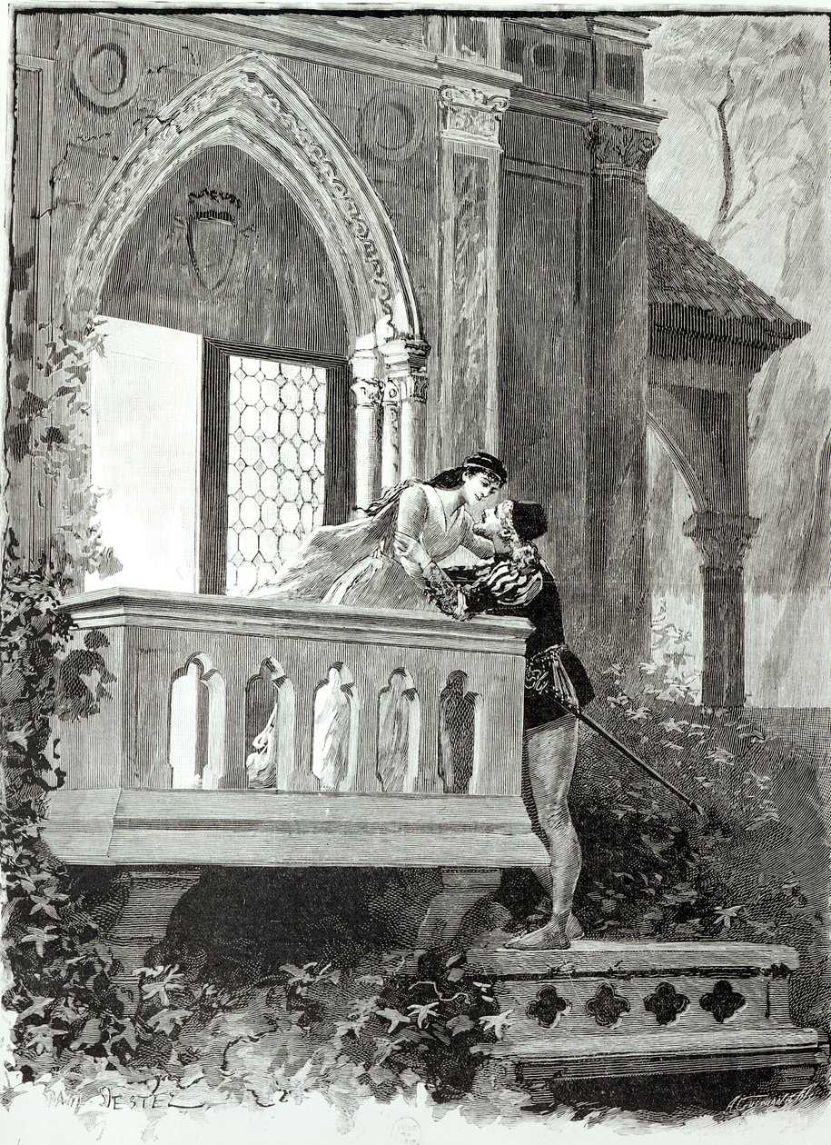 Scène uit Act II van Romeo en Julia, uitgevoerd in het Theatre National de l