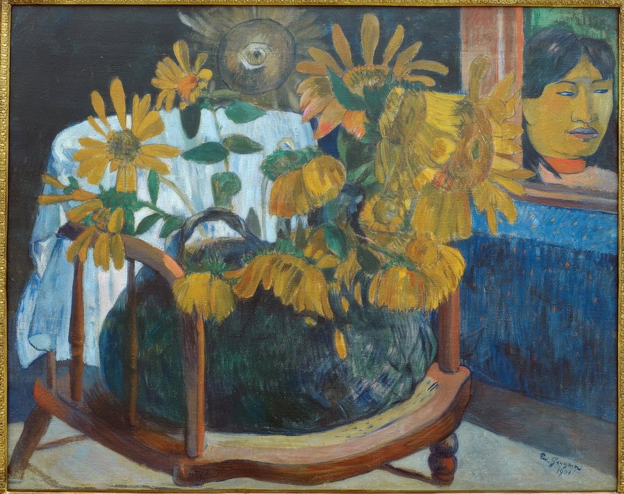 Zonnebloemen in een fauteuil II door Paul Gauguin