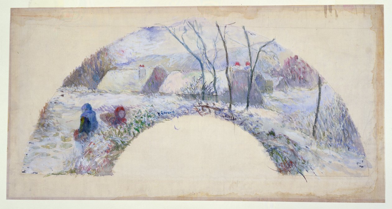Tuin onder sneeuw, ontwerp voor een waaier, c.1885 door Paul Gauguin