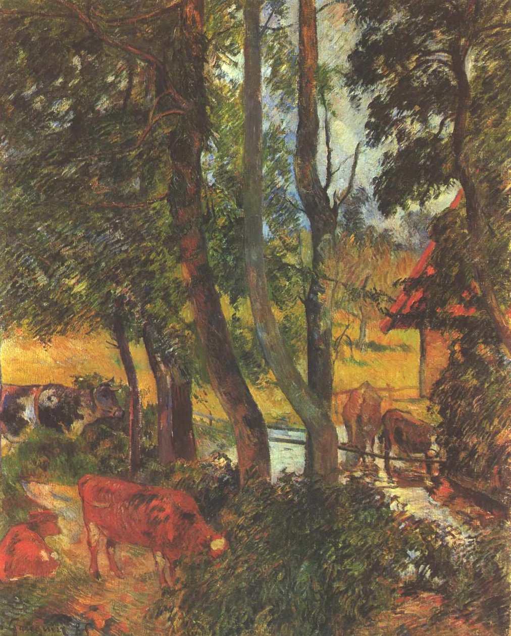 Koeien bij de drinkplaats door Paul Gauguin