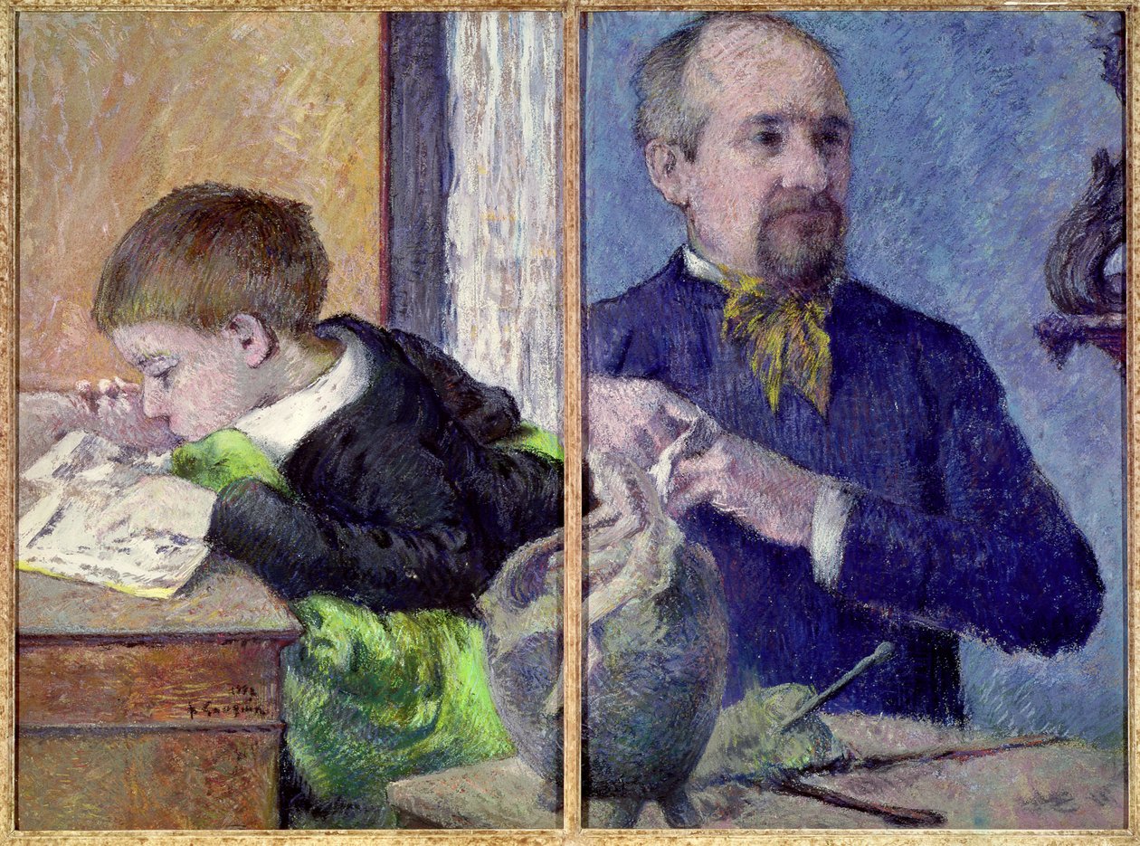 Portret van Jean Paul Aube en zijn zoon door Paul Gauguin