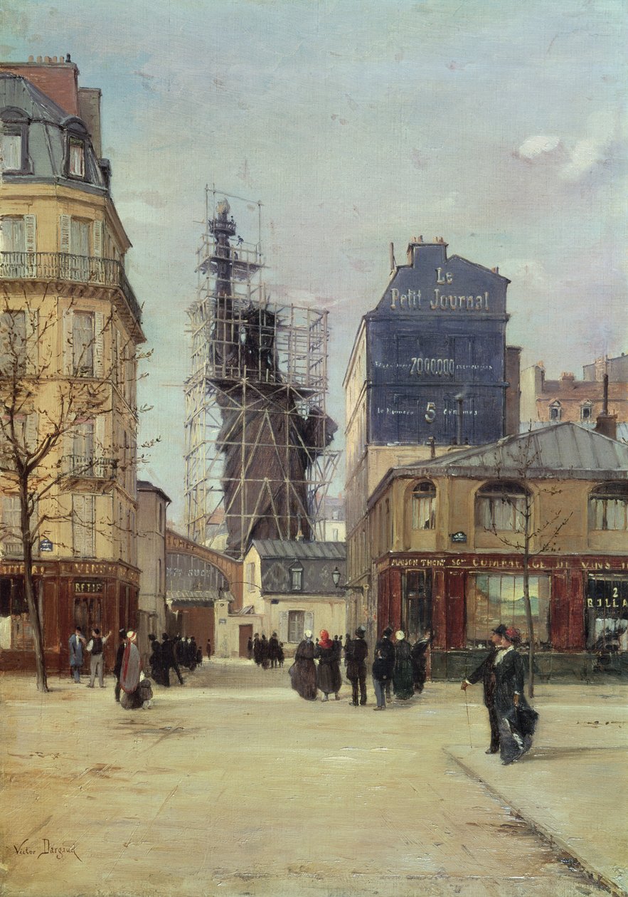 Het Vrijheidsbeeld, door Bartholdi, in de werkplaats van de Gayet-gieterij, Rue de Chazelles, voor haar vertrek naar New York, 1883 door Paul Joseph Victor Dargaud