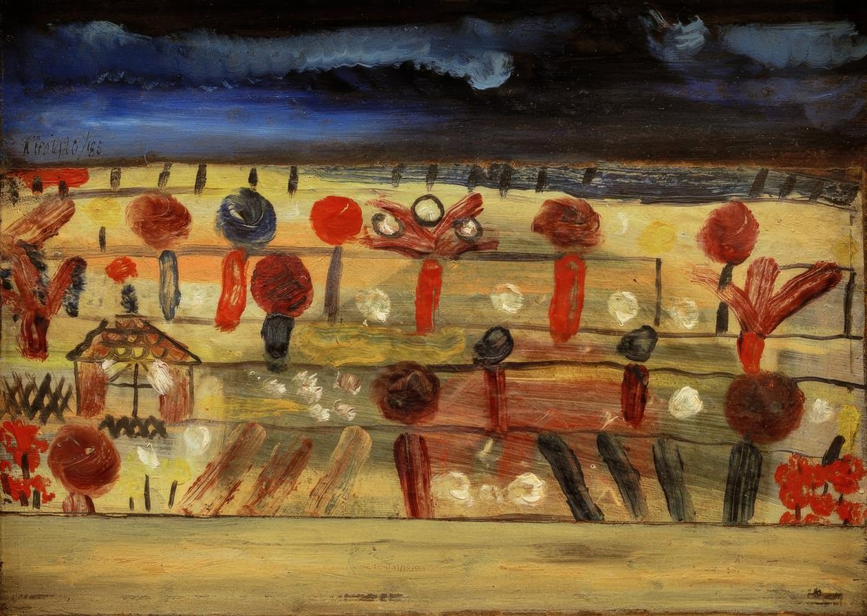 Tuin in de vlakte II (met het tuinhuisje) door Paul Klee