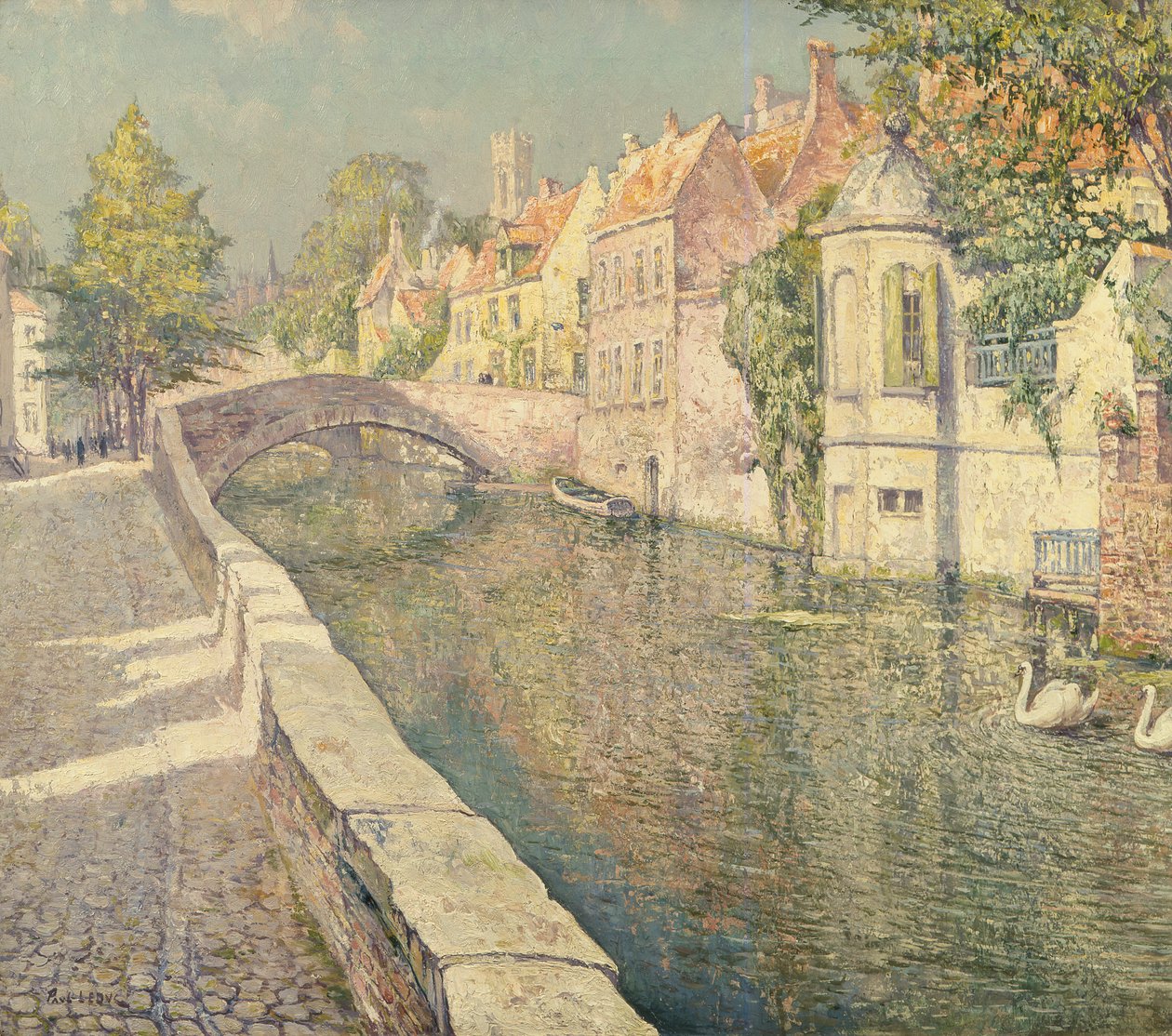 Zwanen op een Kanaal, Brugge door Paul Leduc