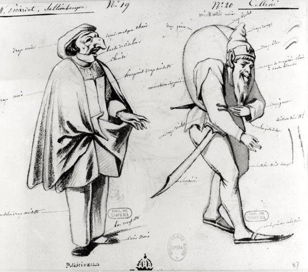 Kostuumontwerp voor twee acrobaten in Benvenuto Cellini door Hector Berlioz, 1838 door Paul Lormier