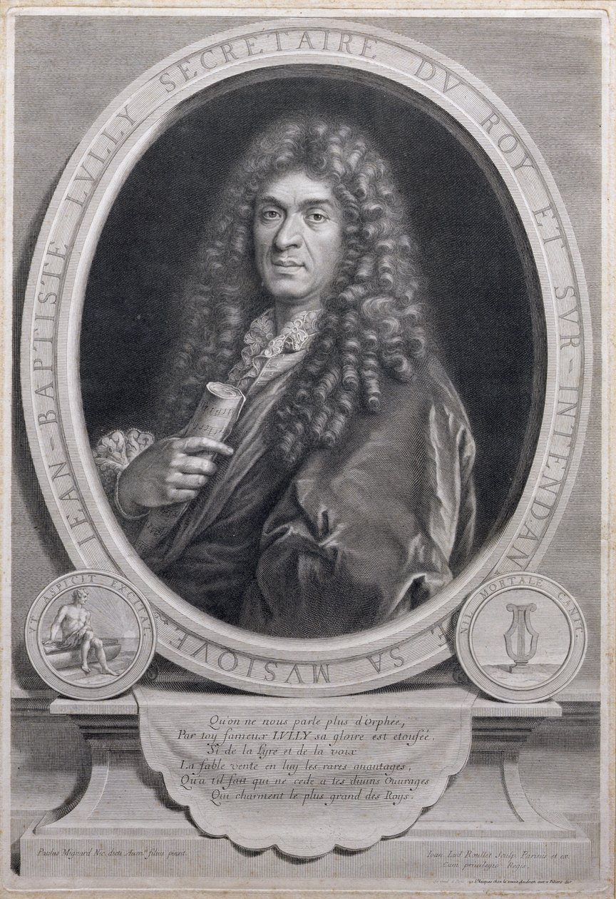 Portret van Jean Baptiste Lully, gegraveerd door Jean Louis Roullet door Paul Mignard