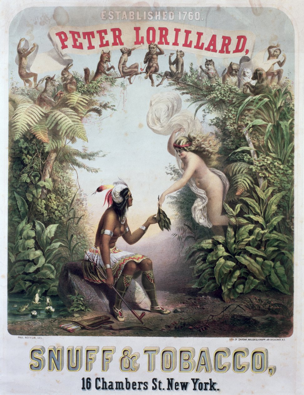 Advertentie voor Snuff en Tabak, gegraveerd door Sarony, Major en Knapp, New York, c.1860 door Paul Nefflin