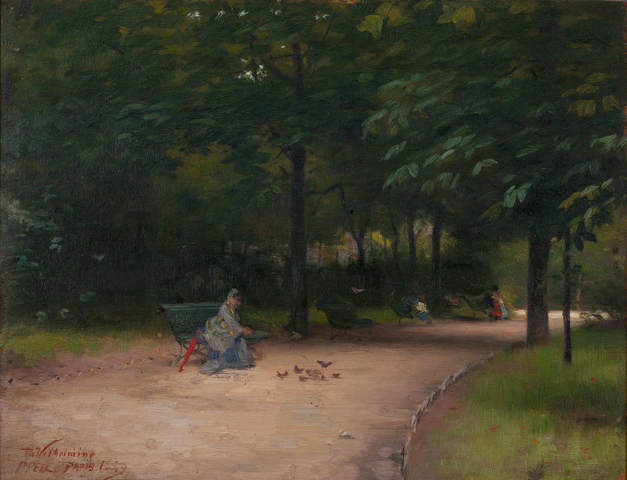 Vogels voeren in het park door Paul Peel