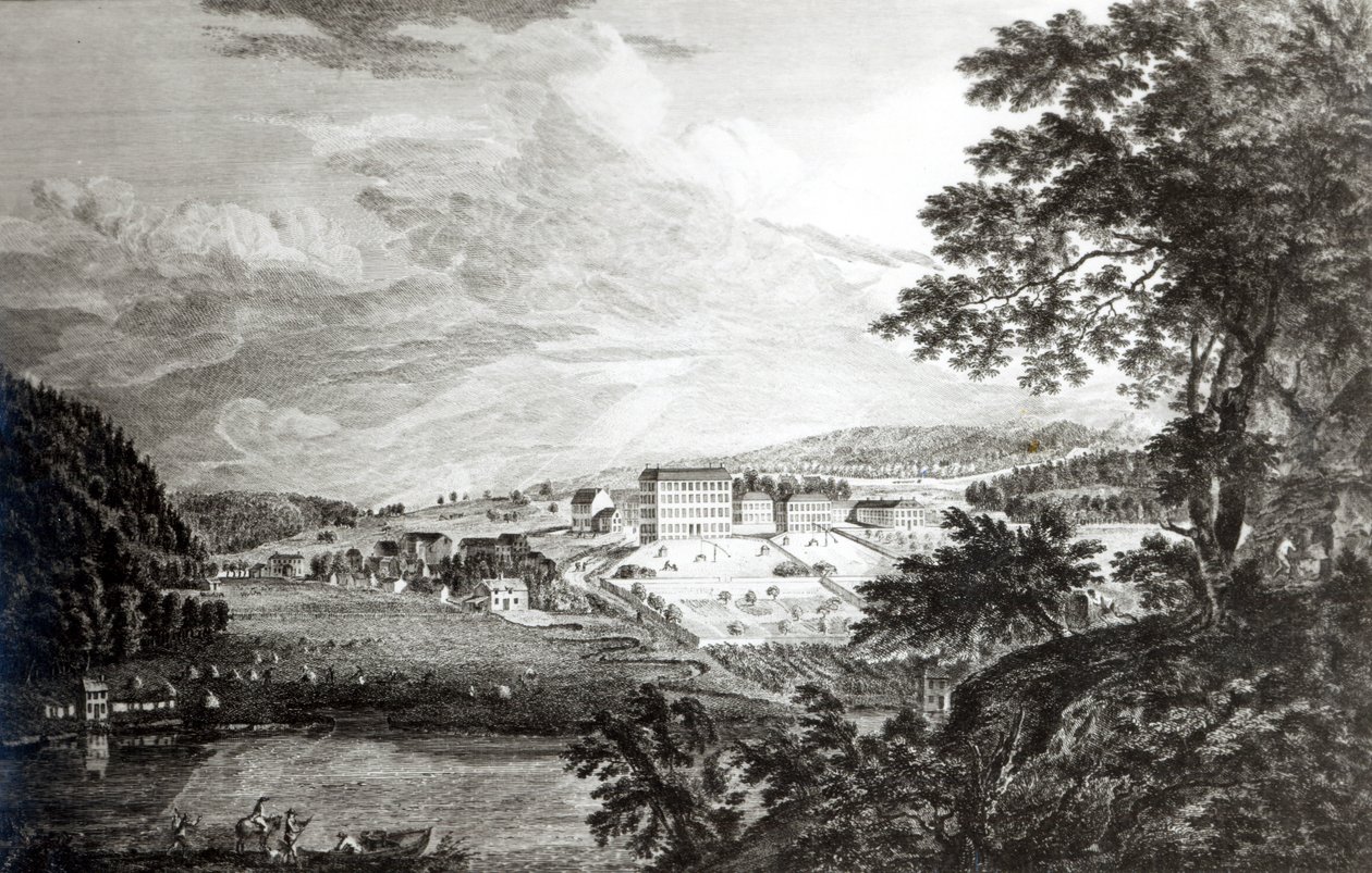 Een Uitzicht op Bethlem de Grote Moravische Nederzetting in de provincie Pennsylvania uit 