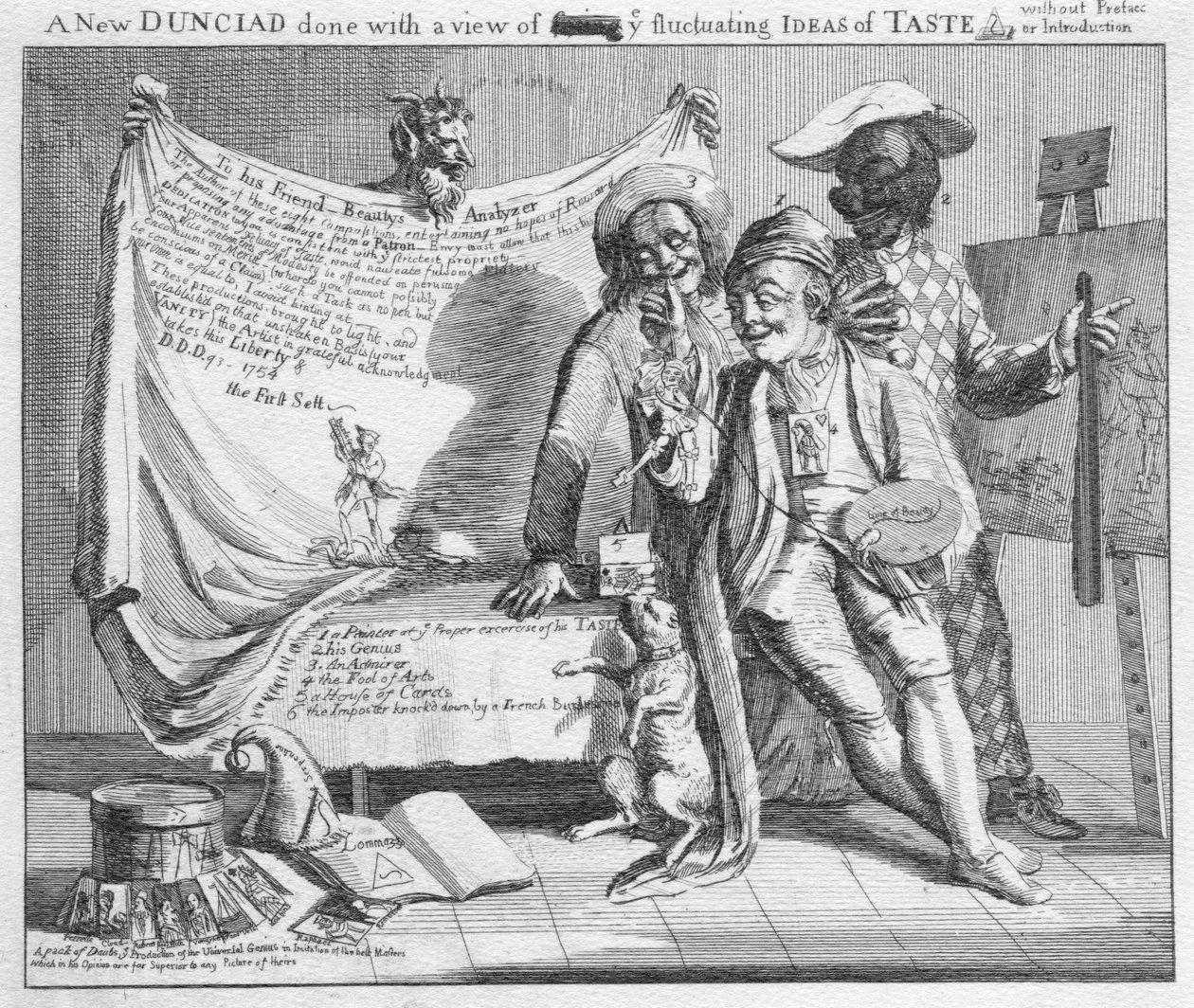Een nieuwe Dunciad gedaan met het oog op het vastleggen van de fluctuerende ideeën van smaak zonder voorwoord of inleiding, 1753 door Paul Sandby