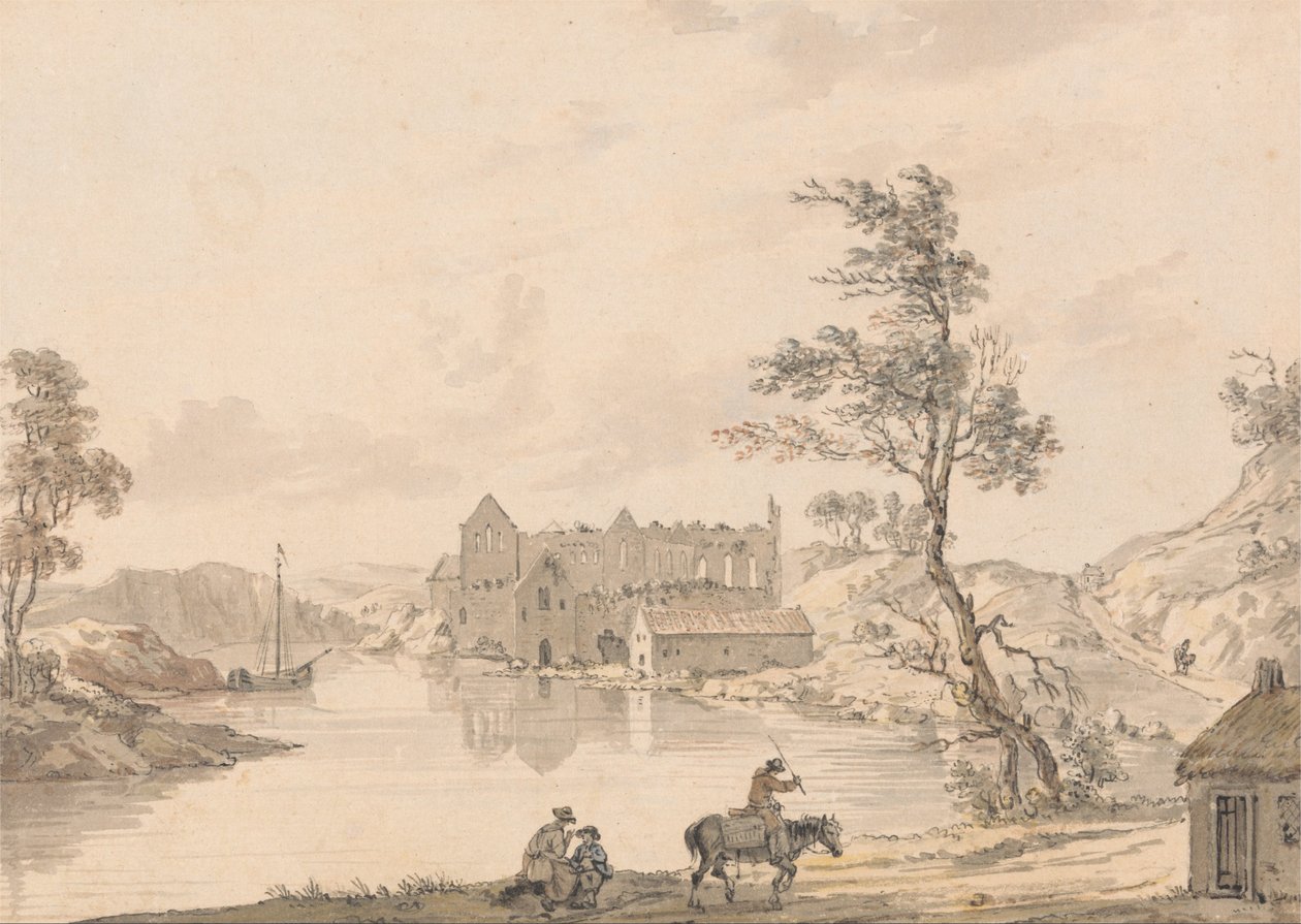 Askeaton Abbey bij Limerick, Ierland aan de rivier de Deel door Paul Sandby