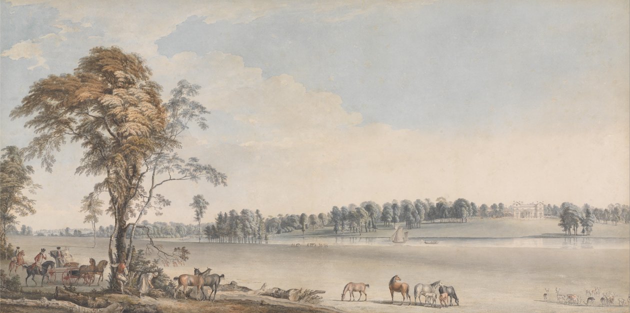 Noordwestelijk Uitzicht op Wakefield Lodge in Whittlebury Forest, Northamptonshire door Paul Sandby