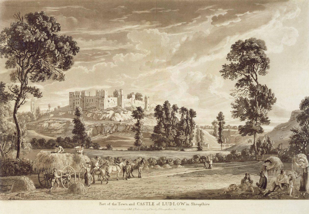 Deel van de stad en het kasteel van Ludlow in Shropshire, gegraveerd door de kunstenaar, gepubliceerd door P. Sandby, 1779 door Paul Sandby