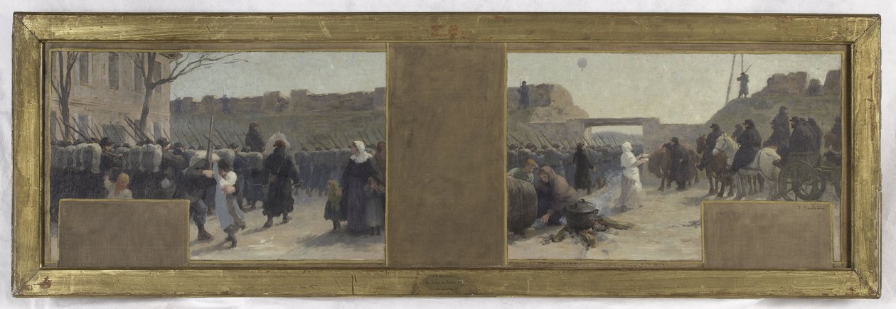 Schets voor het kantoor van de prefect in het Hôtel de Ville: Troepen vertrekken tijdens het beleg van Parijs in 1870 door Paul Albert Baudouin