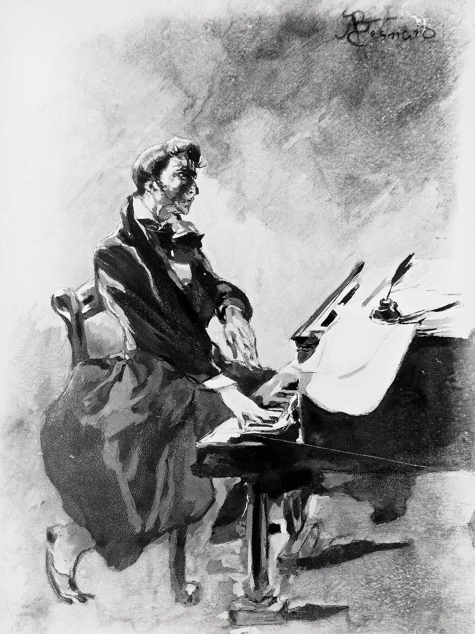 De componist en pianist Frederic Chopin die piano speelt door Paul Albert Besnard