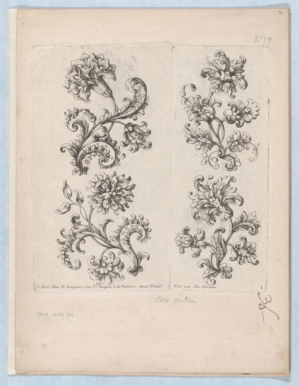Serie van kleine bloemmotieven, plaat 1 door Paul Androuet Du Cerceau