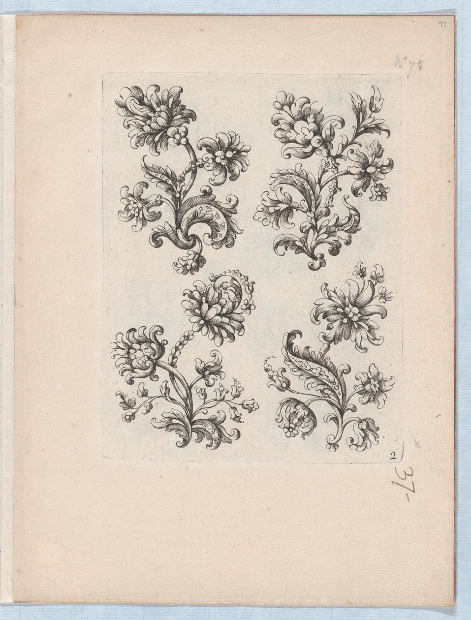 Serie van Kleine Bloemenmotieven, Plaat 2, ca. 1670-85 door Paul Androuet Du Cerceau