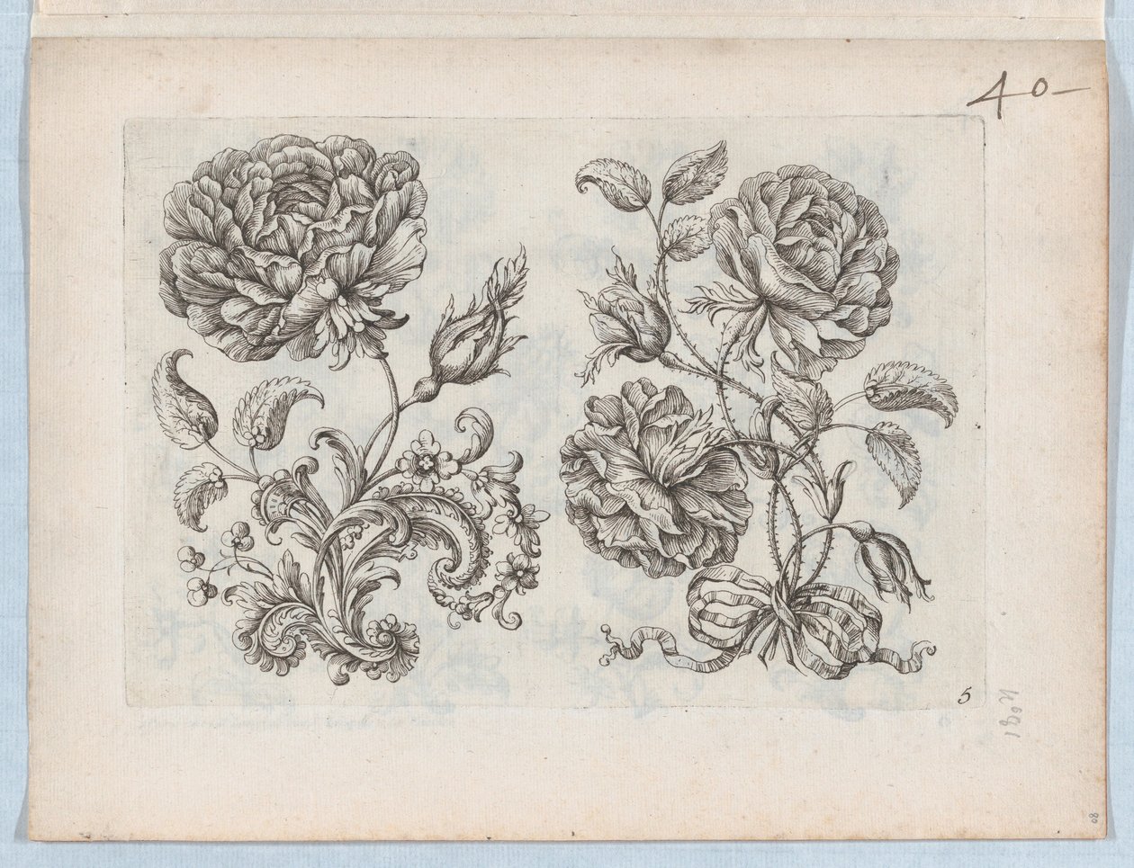 Serie van kleine bloemmotieven, plaat 5 door Paul Androuet Du Cerceau