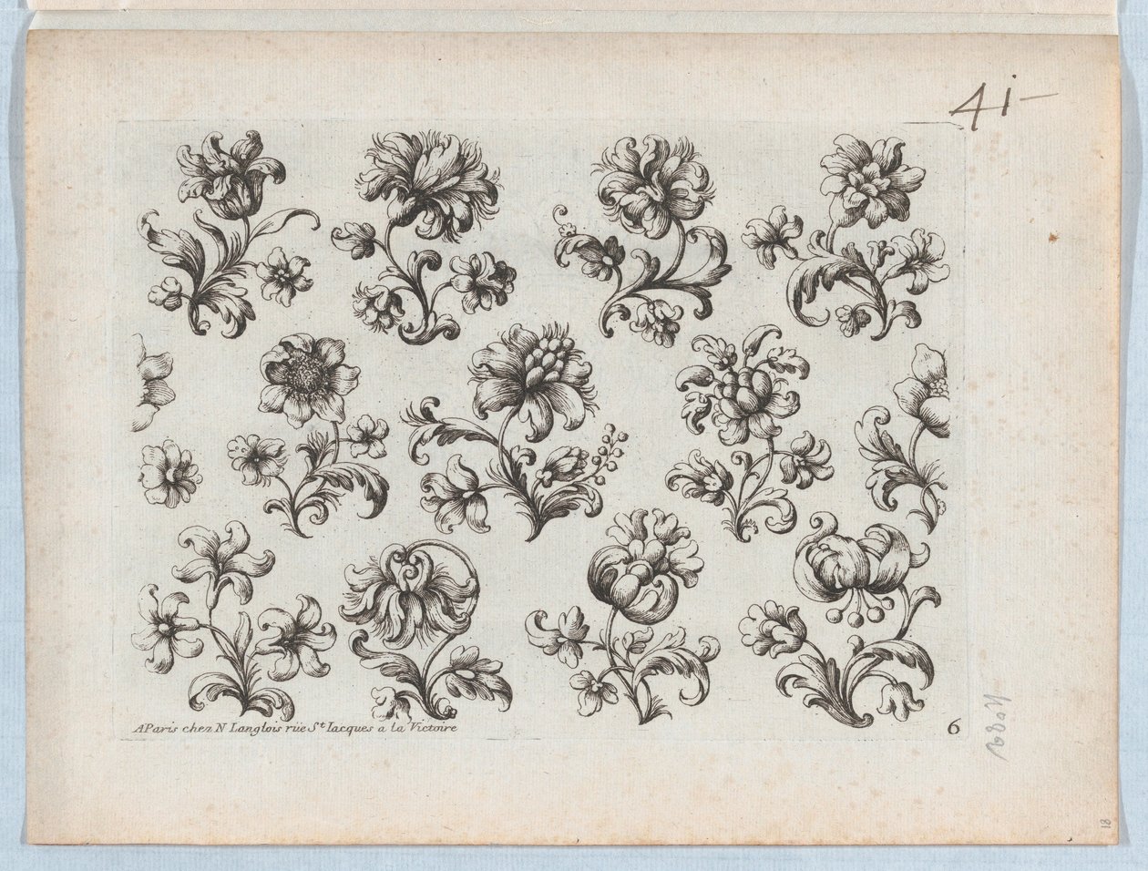 Serie van Kleine Bloemenmotieven, Plaat 6, ca. 1670-85 door Paul Androuet Du Cerceau