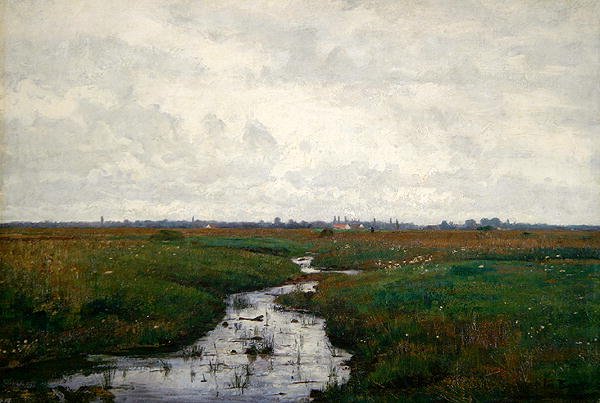 Een beek op de heide bij Dachau door Paul Baum