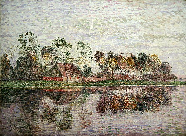 Een Zuid-Duitse boerderij met veel bomen en een rivier door Paul Baum