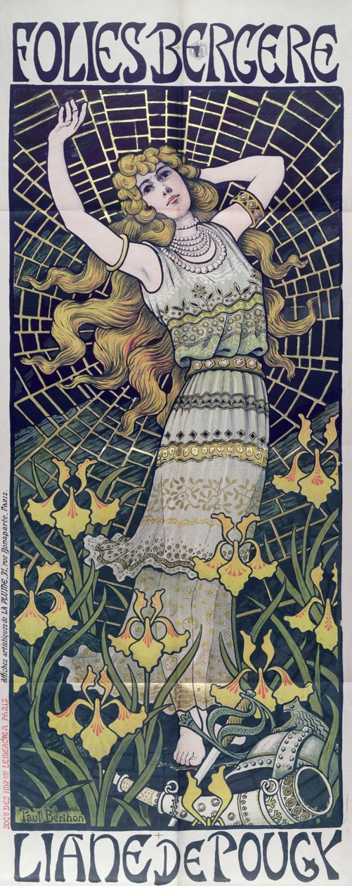 Poster die Liane de Pougy adverteert bij de Folies-Bergère, Parijs, eind 19e eeuw door Paul Berthon