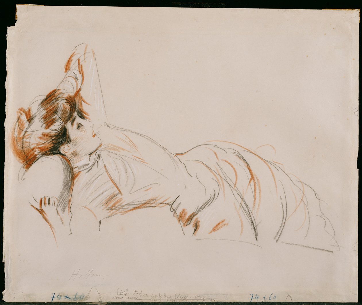 Een Elegante Dame Liggend door Paul Cesar Helleu