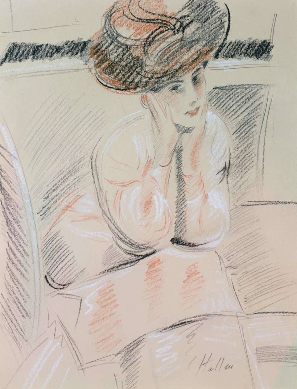 Portret van een dame door Paul Cesar Helleu