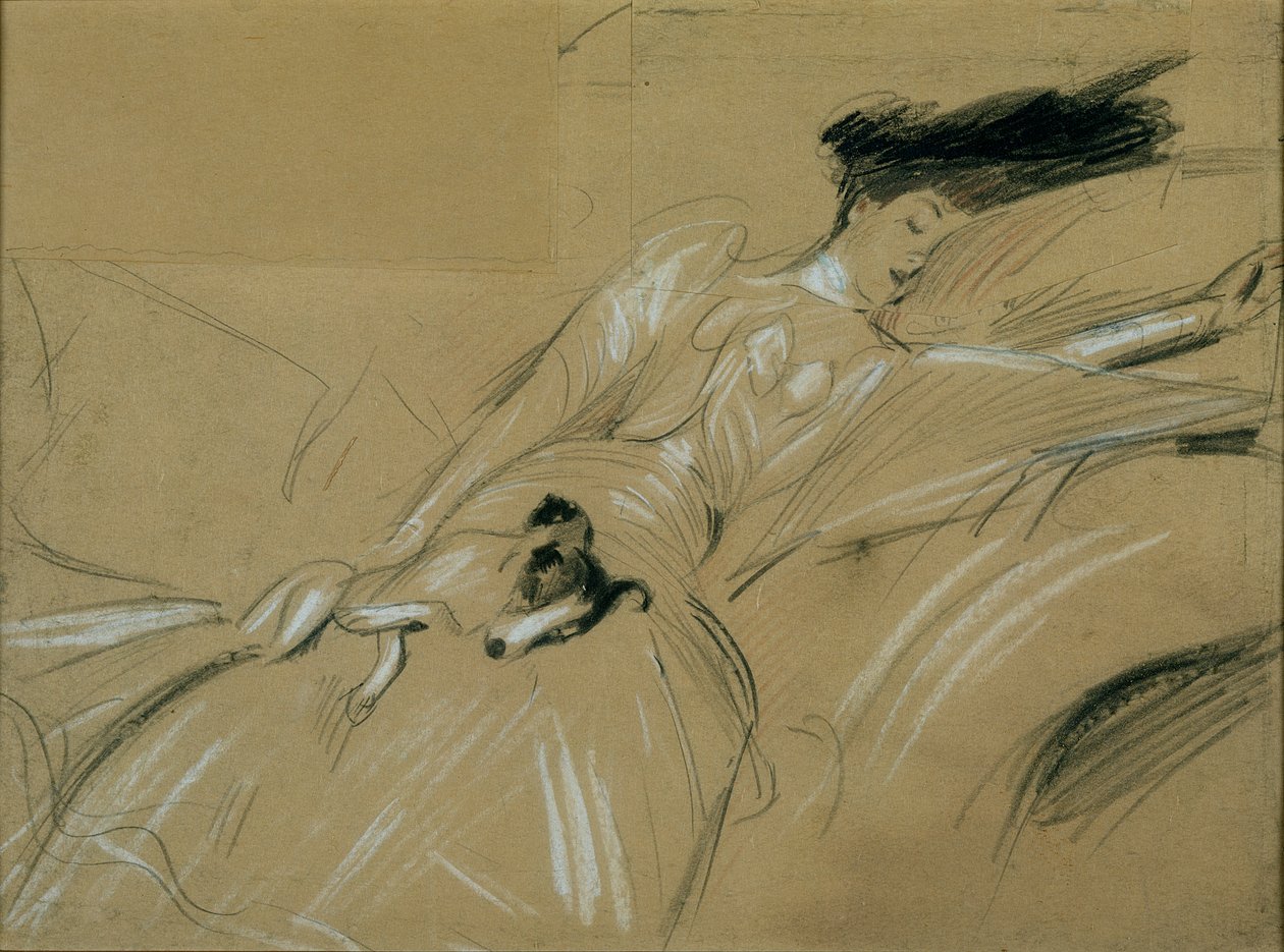 De Hertogin van Marlborough die in slaap valt in Blenheim Palace door Paul Cesar Helleu