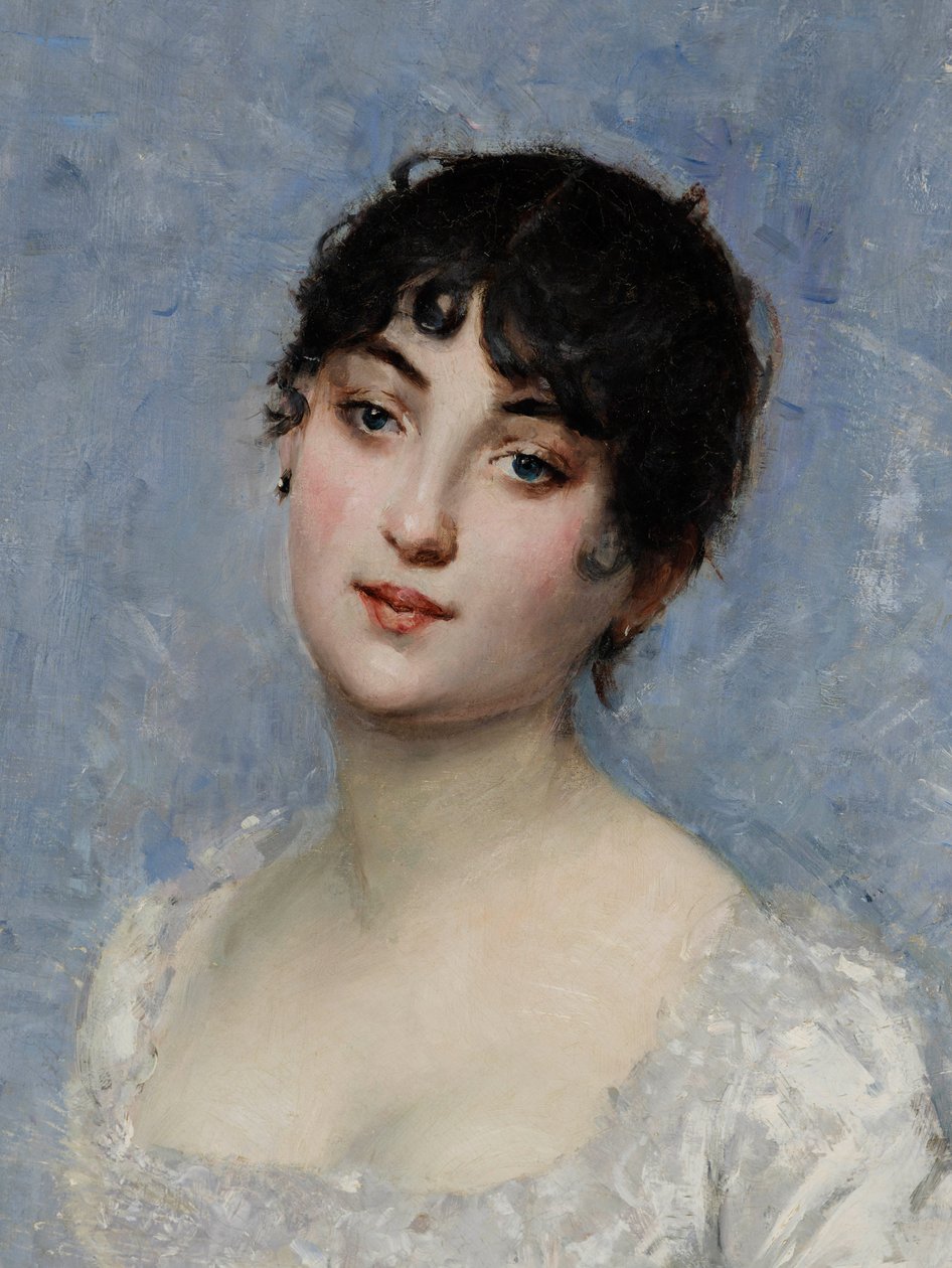 Jonge dame in het wit door Paul Cesar Helleu