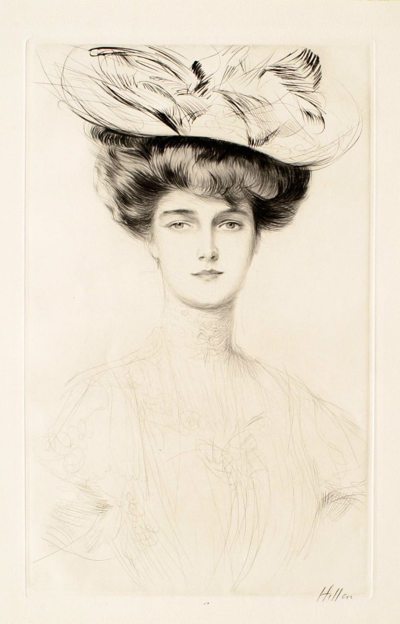 Junge Frau mit Hut door Paul Cesar Helleu