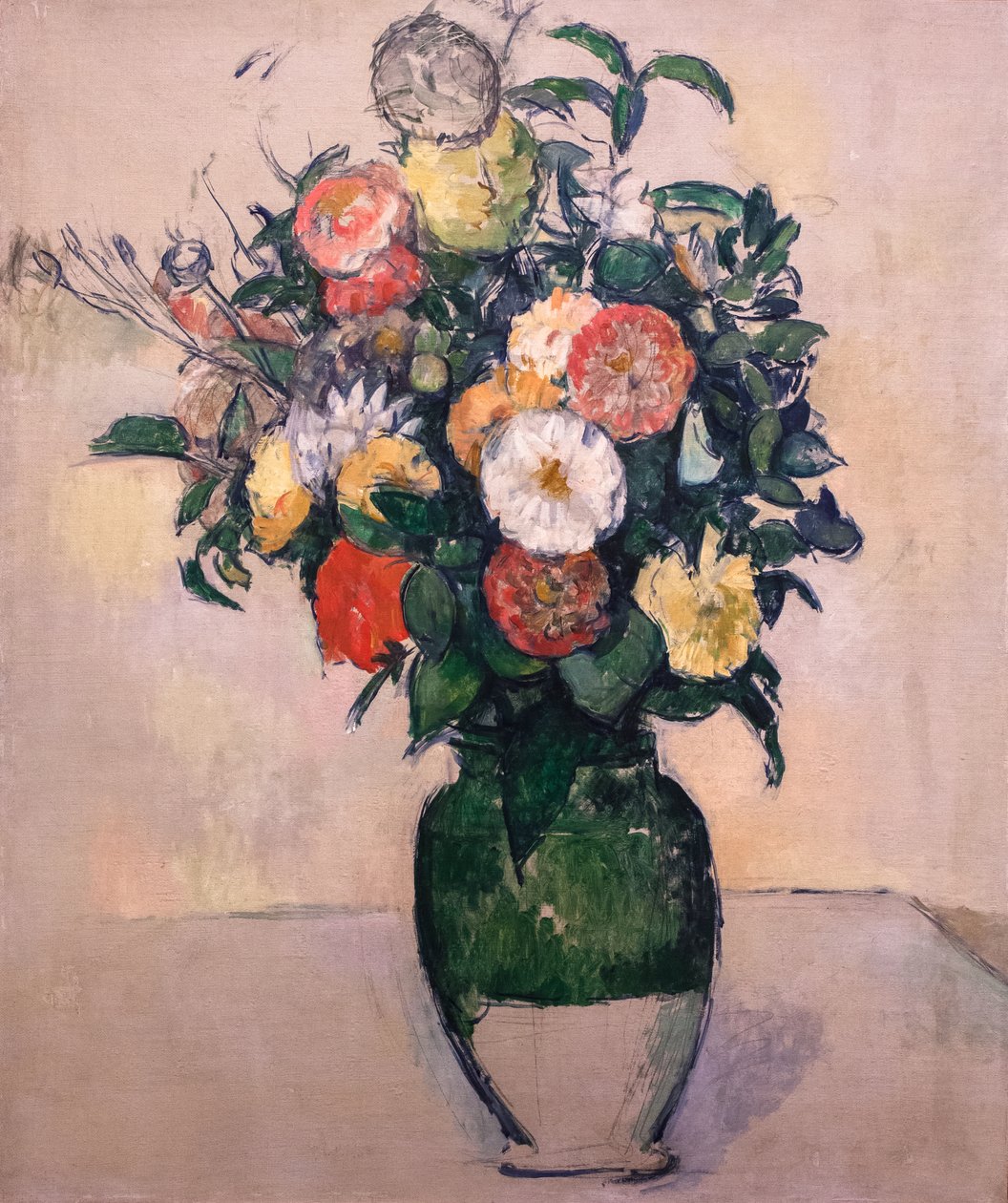 Bloemen in een groene vaas door Paul Cezanne
