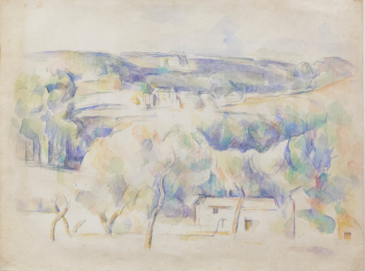 Huis en bos, ca. 1890 door Paul Cézanne