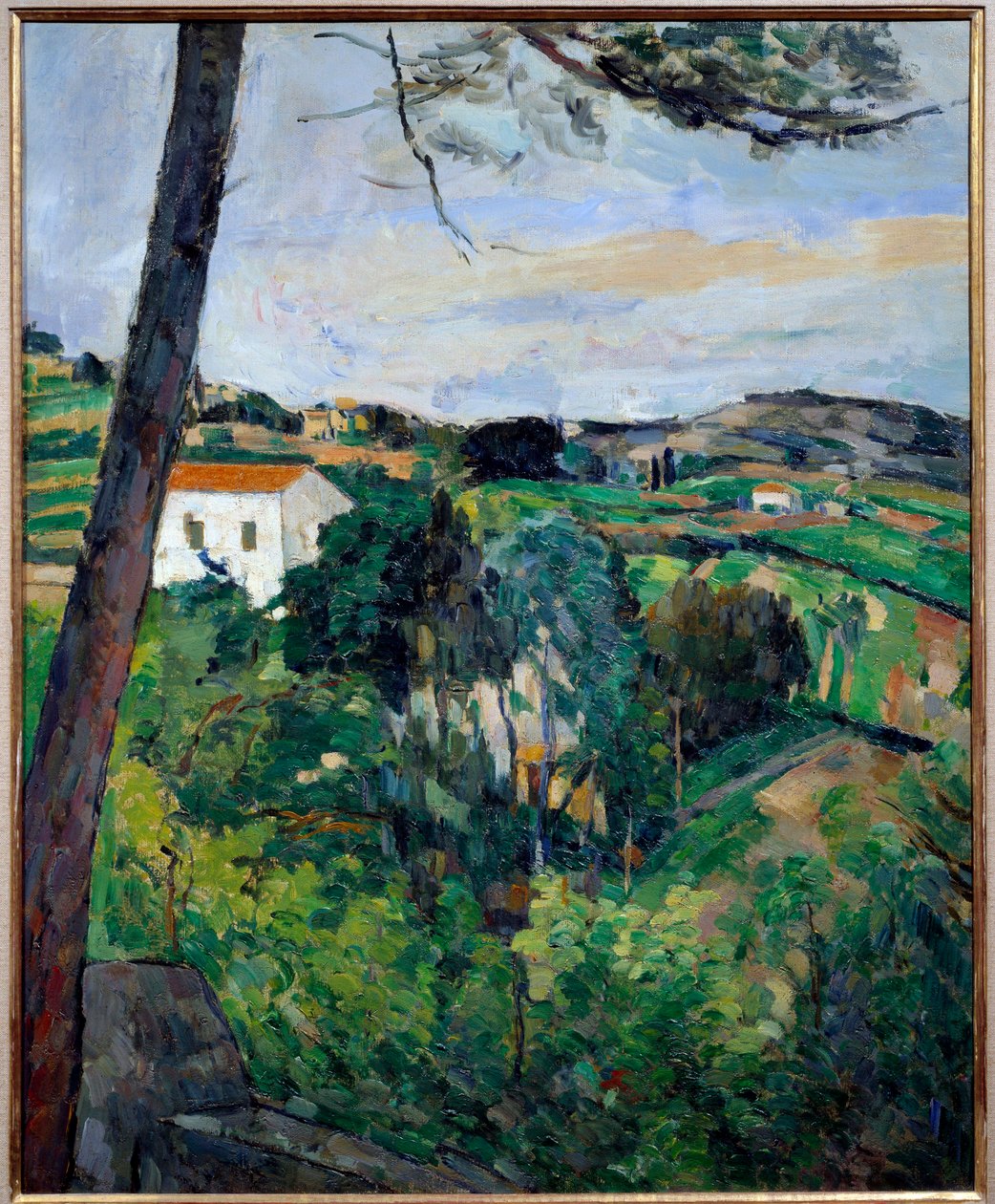 Landschap met rode daken of pijnboom in l