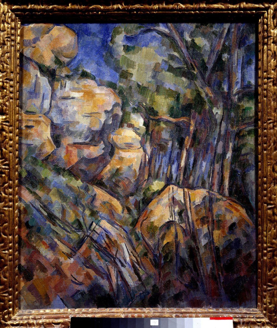 Rots bij de grotten boven het zwarte kasteel door Paul Cézanne