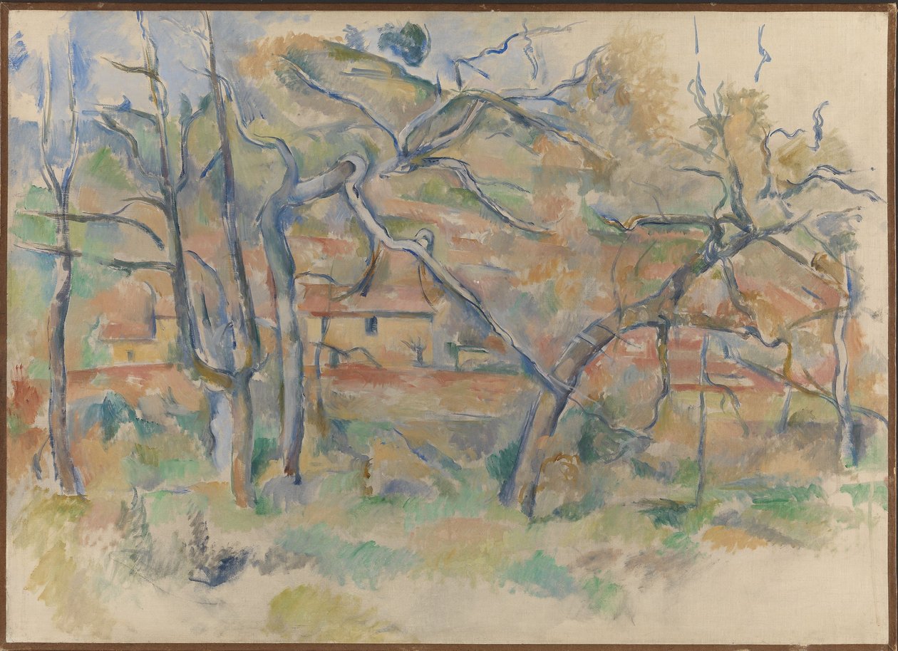Bomen en huizen, Provence door Paul Cézanne