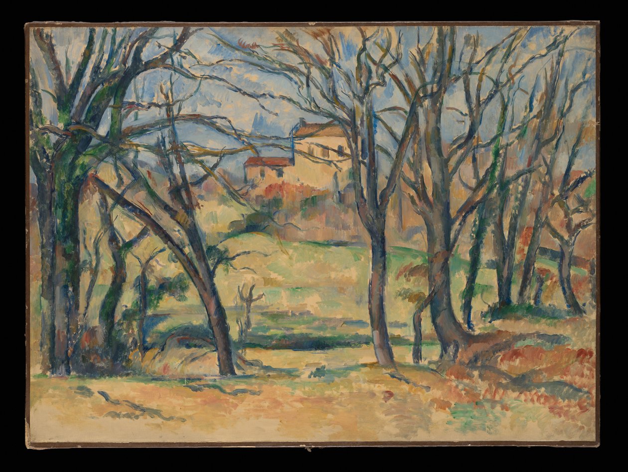 Bomen en huizen bij de Jas de Bouffan door Paul Cézanne