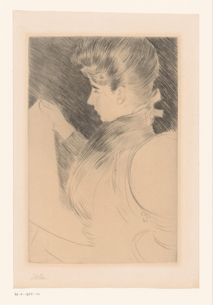 Portret van een onbekende lezende vrouw door Paul César Helleu (signed by artist)